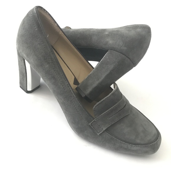 Adrienne Vittadini Pezant Grey Suede Heeled Loafer Style Pumps NWOT - Picture 3 of 13